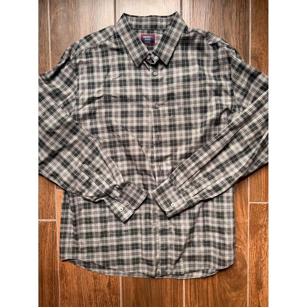 UNTUCKit Mens XXL Slim Fit Wrinkle Free Cotton Plaid Button Down Shirt Green